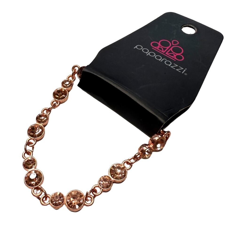 Paparazzi Round Discs Rhinestone Link Circle Tennis Bracelet Rose Gold New